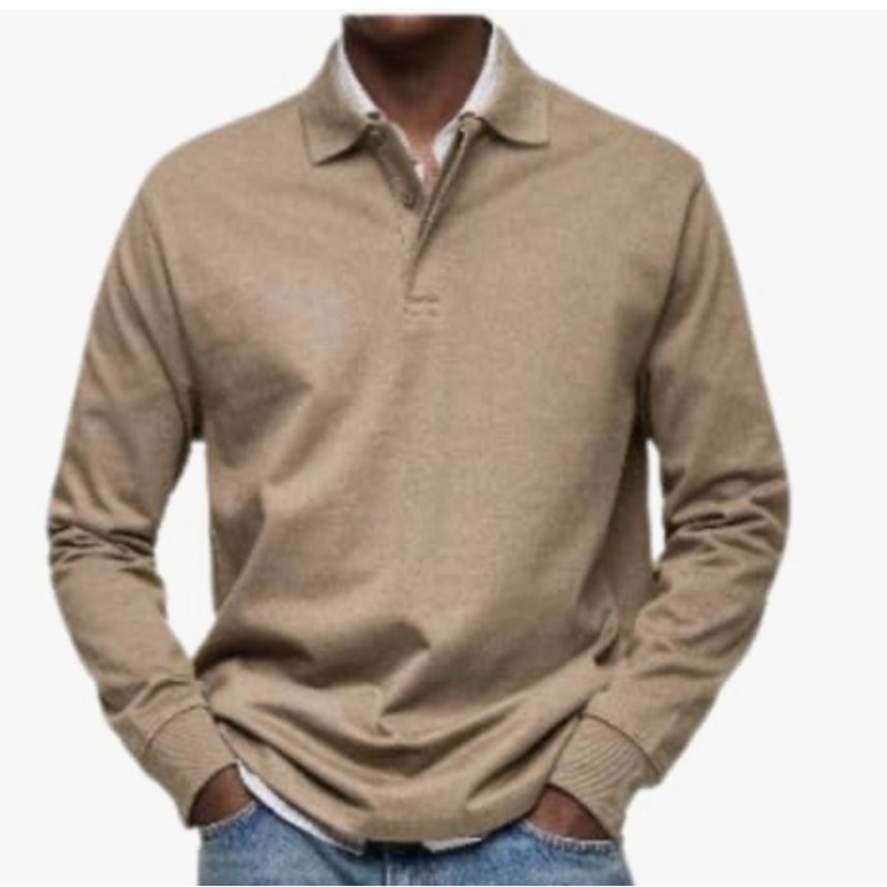 “New” Men's Long-Sleeve Polo Shirt in Beige